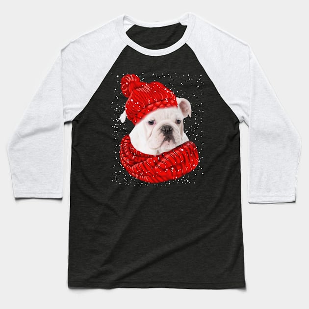 White Chihuahua Wearing Red Hat And Scarf Christmas Baseball T-Shirt by Mhoon 